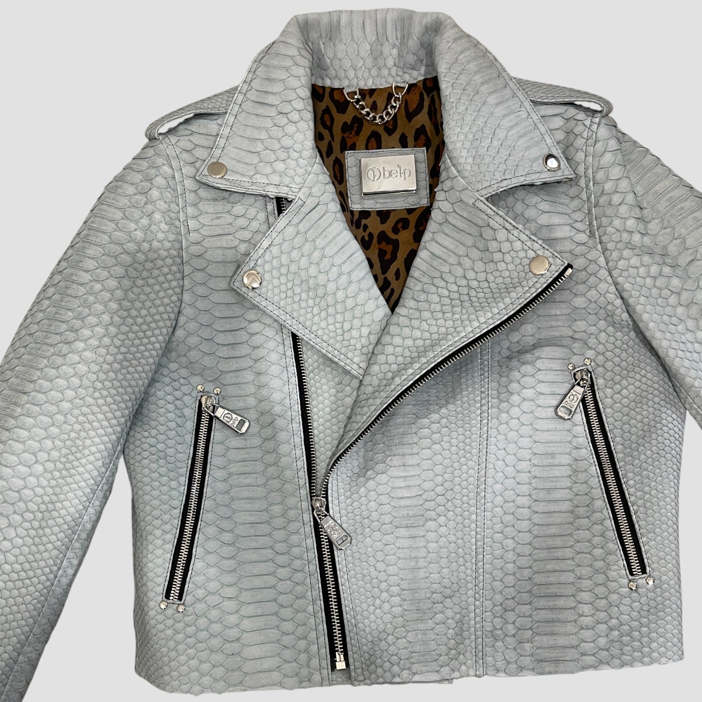 Python leather biker jacket