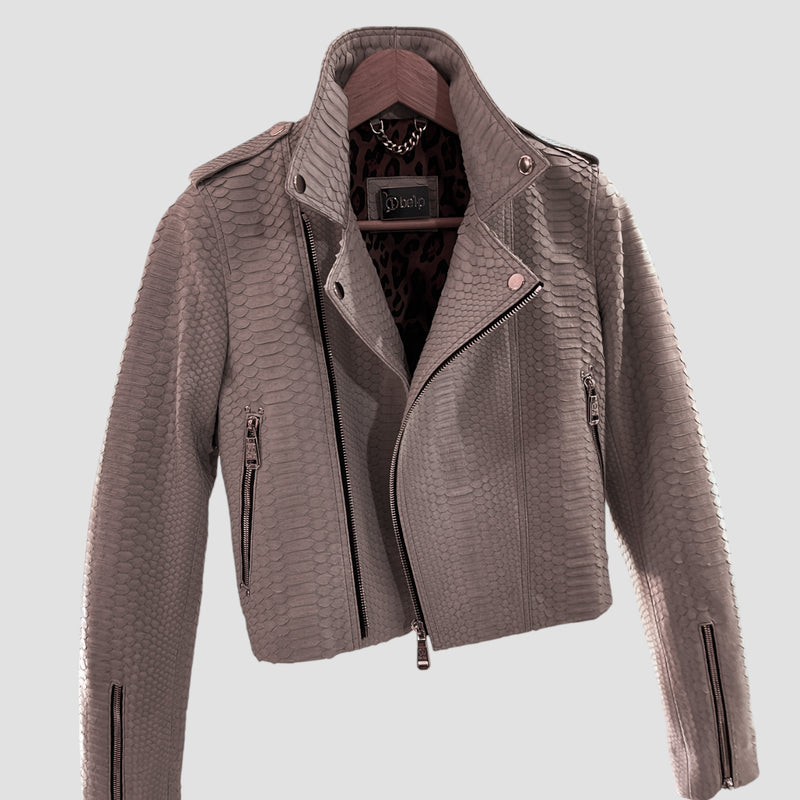 Python leather biker jacket