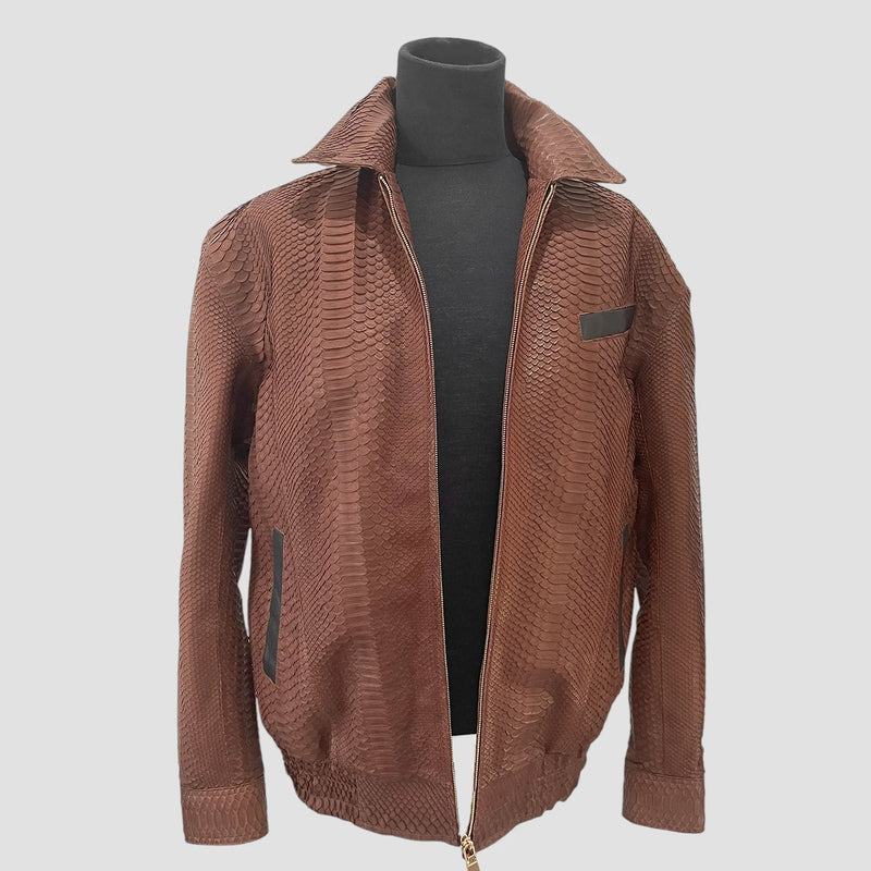 Python leather bomber jacket