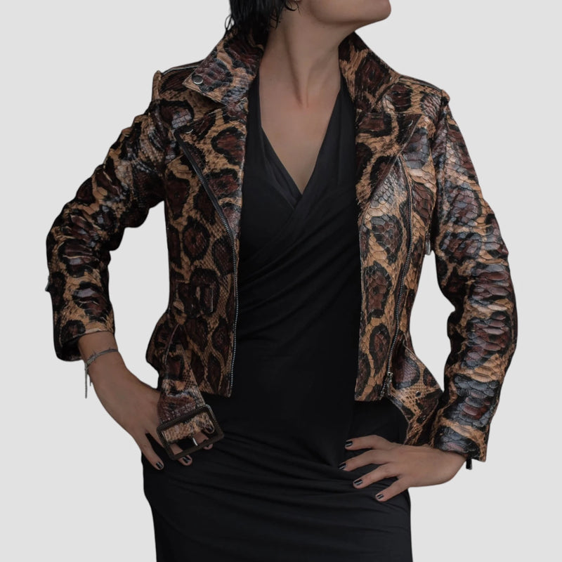 Python leather biker jacket