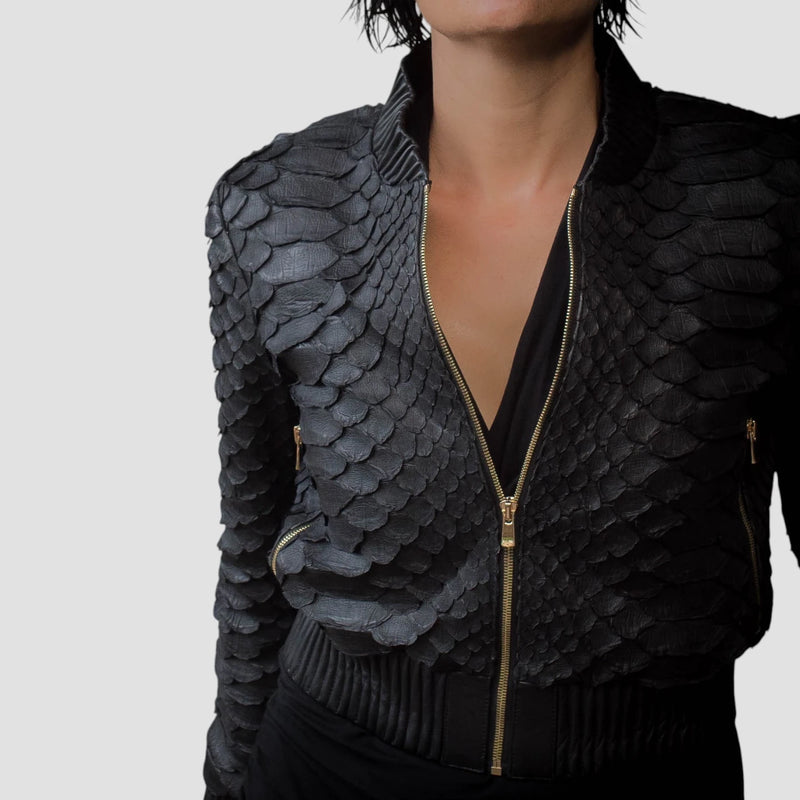 King python leather bomber jacket