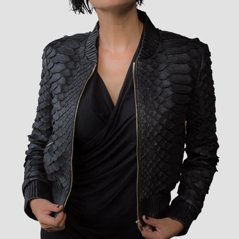 King python leather bomber jacket