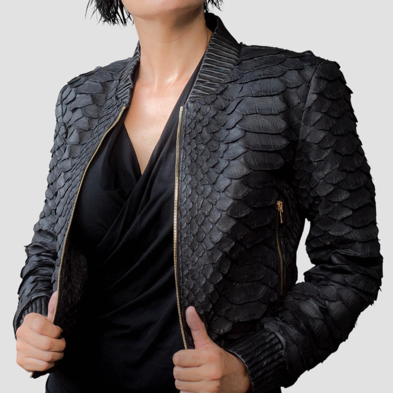 King python leather bomber jacket