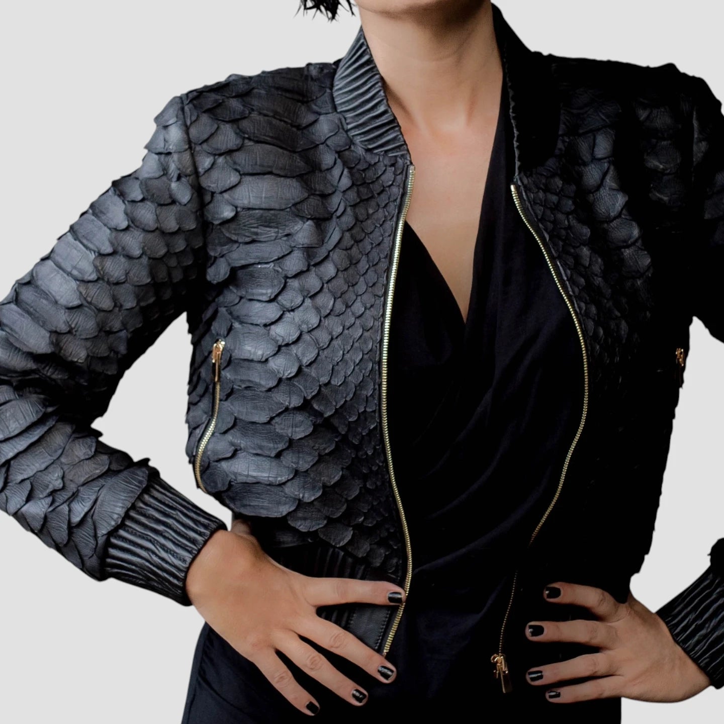 King python leather bomber jacket