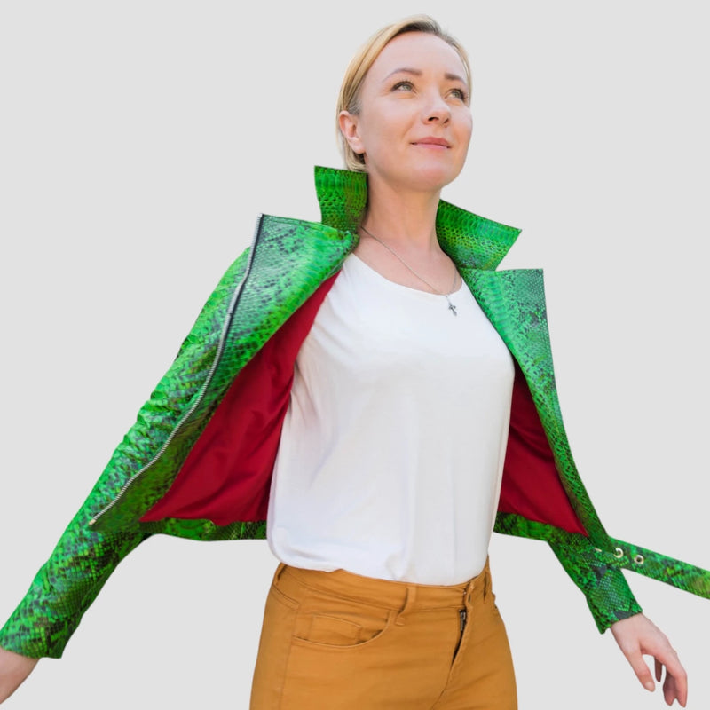 Python leather biker jacket