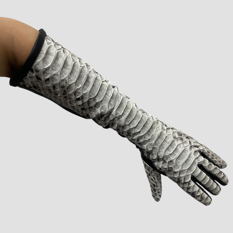 Python leather long gloves