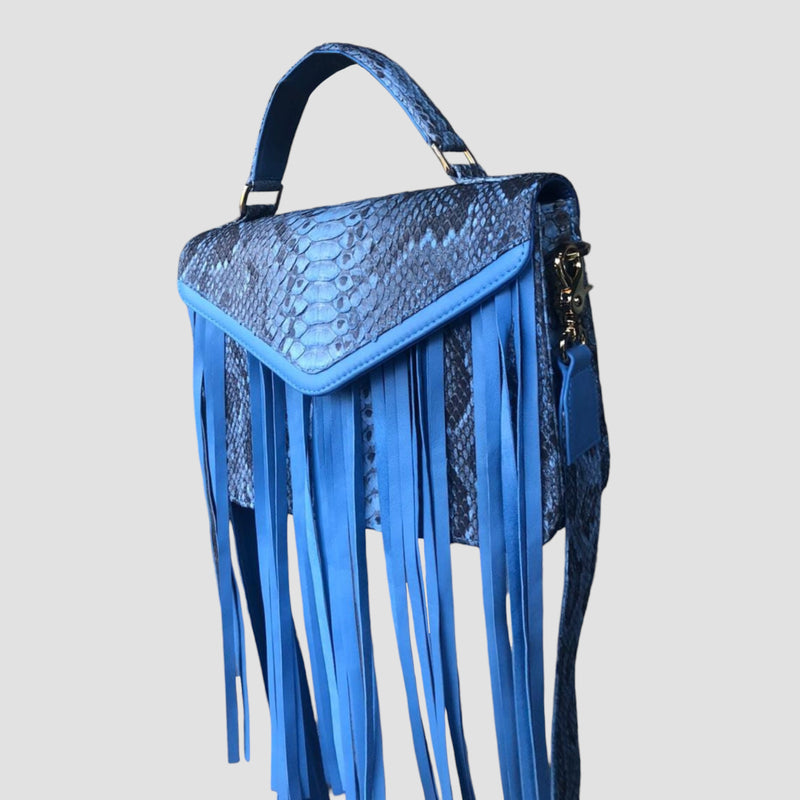 Python leather fringe bag