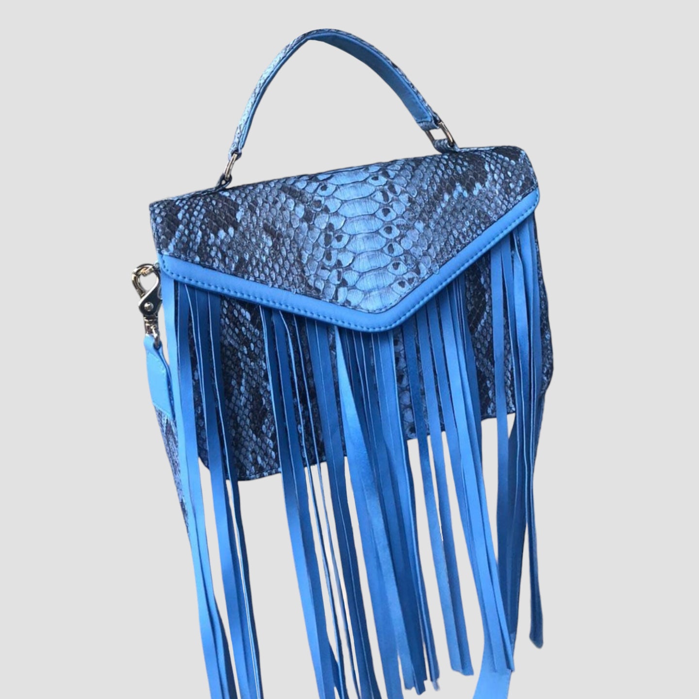Python leather fringe bag