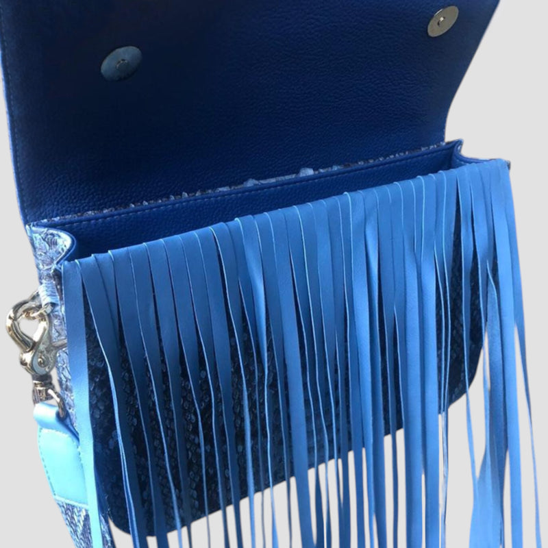 Python leather fringe bag