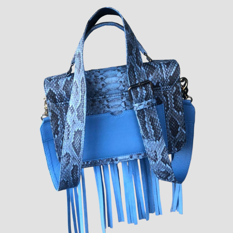 Python leather fringe bag
