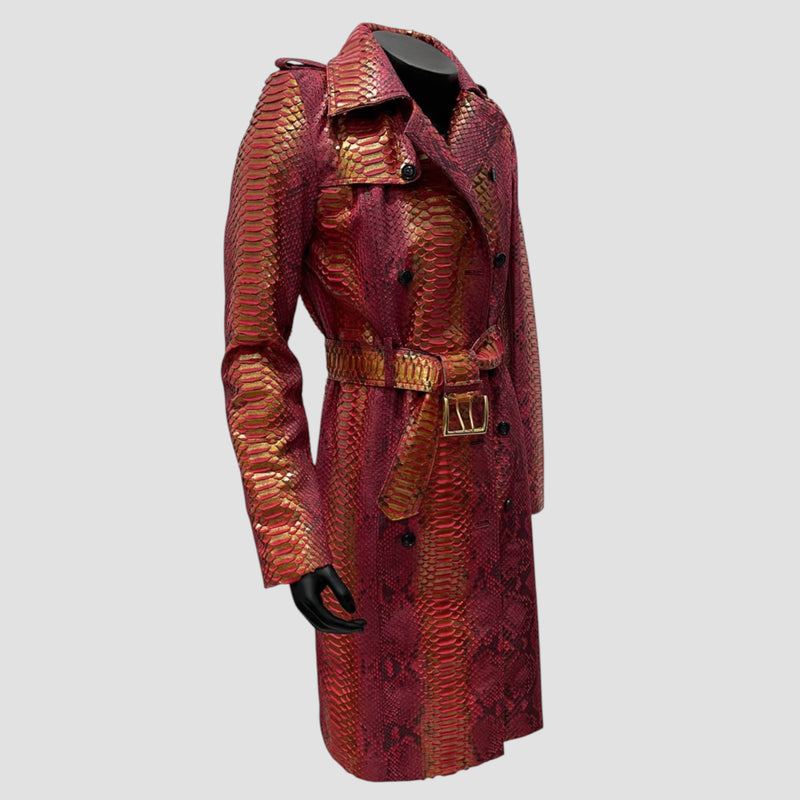 Python leather trench coat