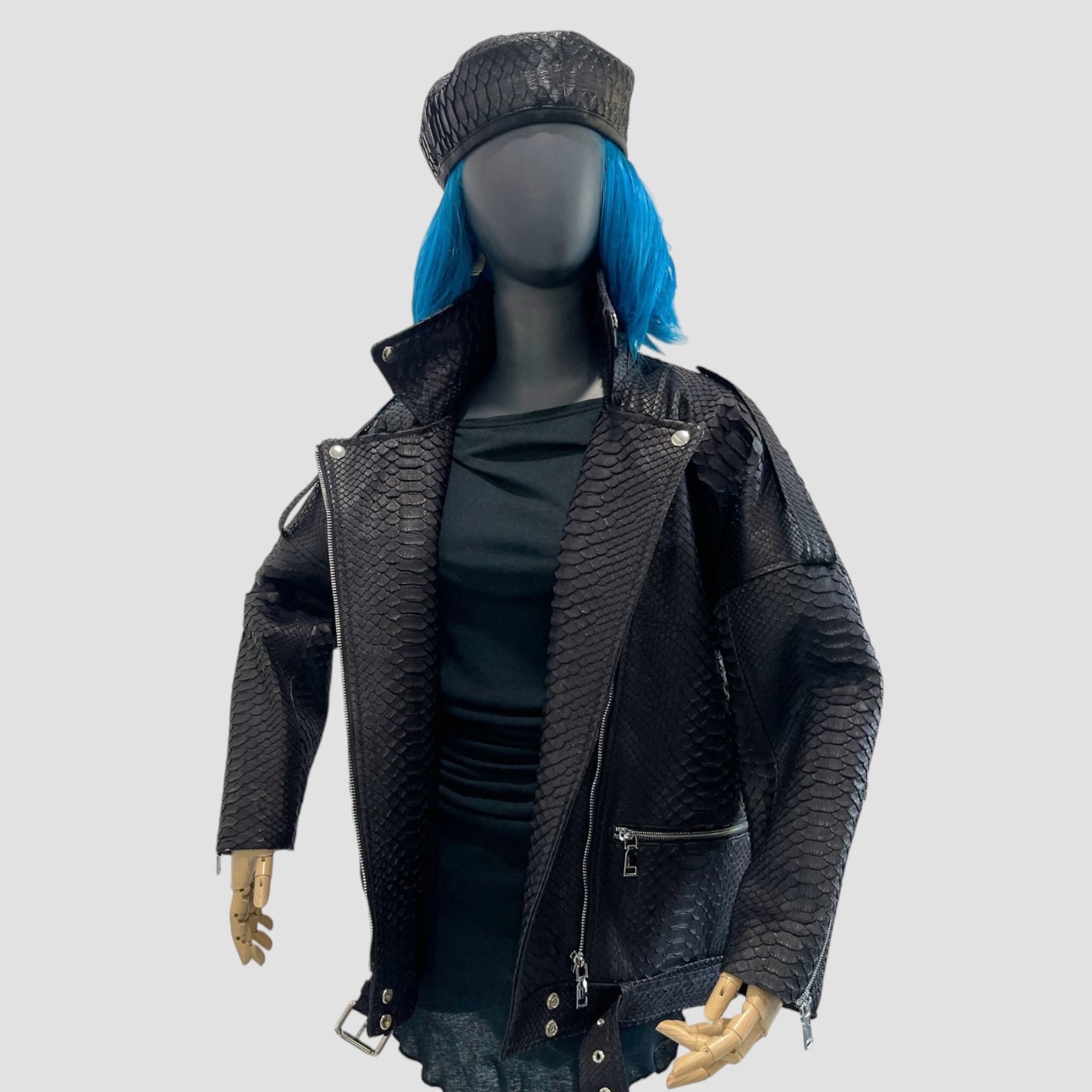 Python leather biker jacket