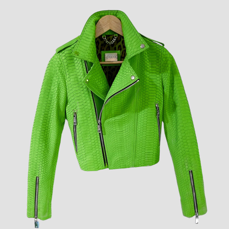 Python leather biker jacket