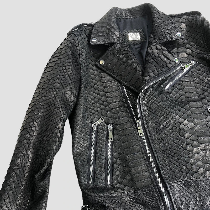 Dragon python leather biker jacket