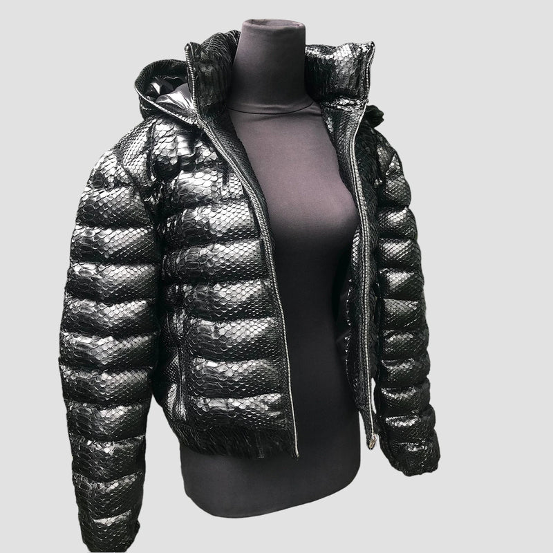 Duck down python leather jacket