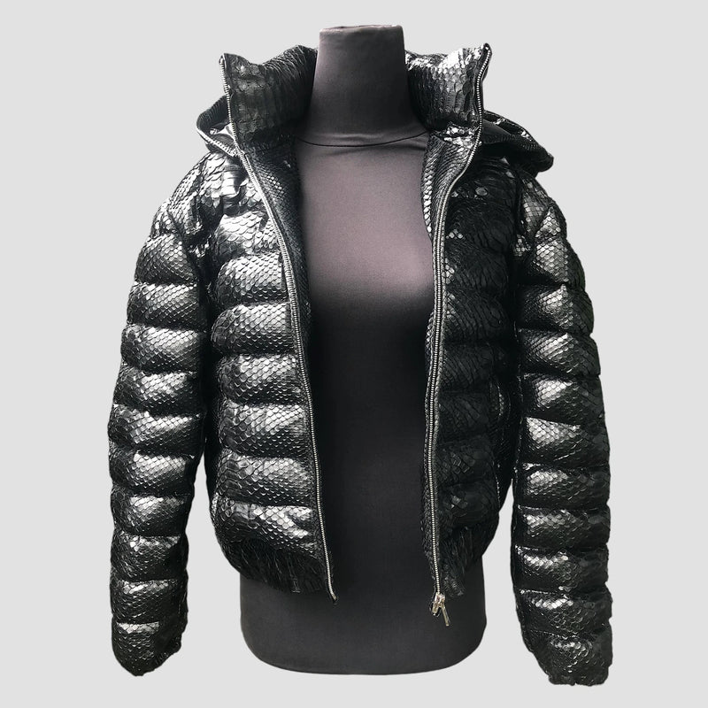 Duck down python leather jacket