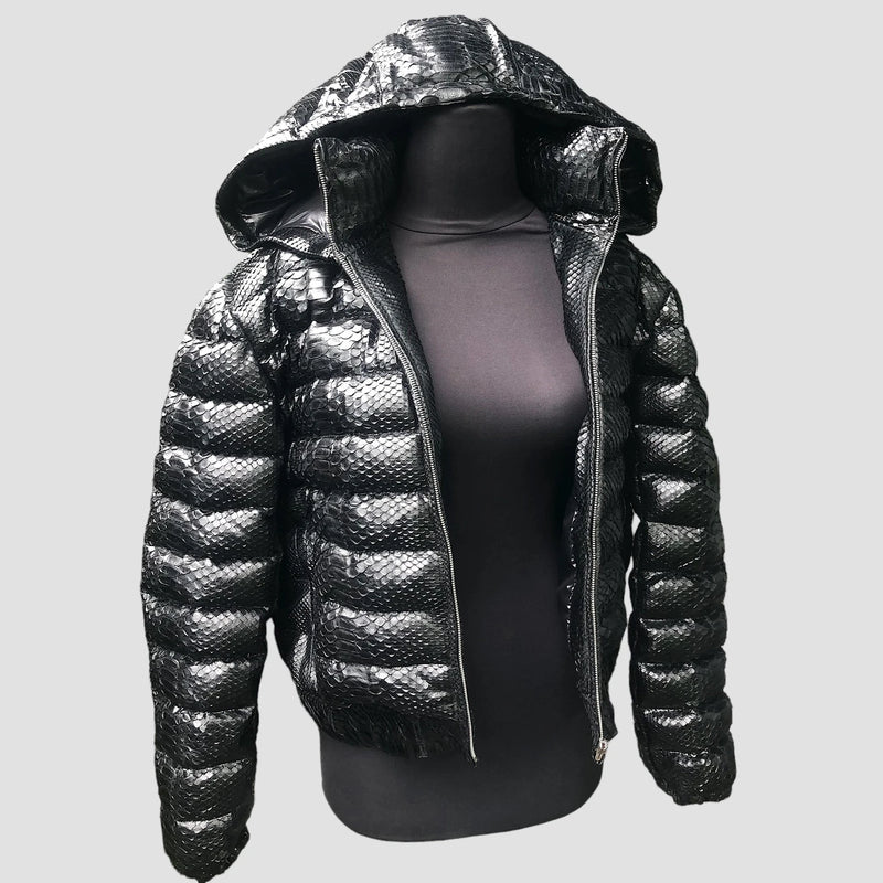 Duck down python leather jacket