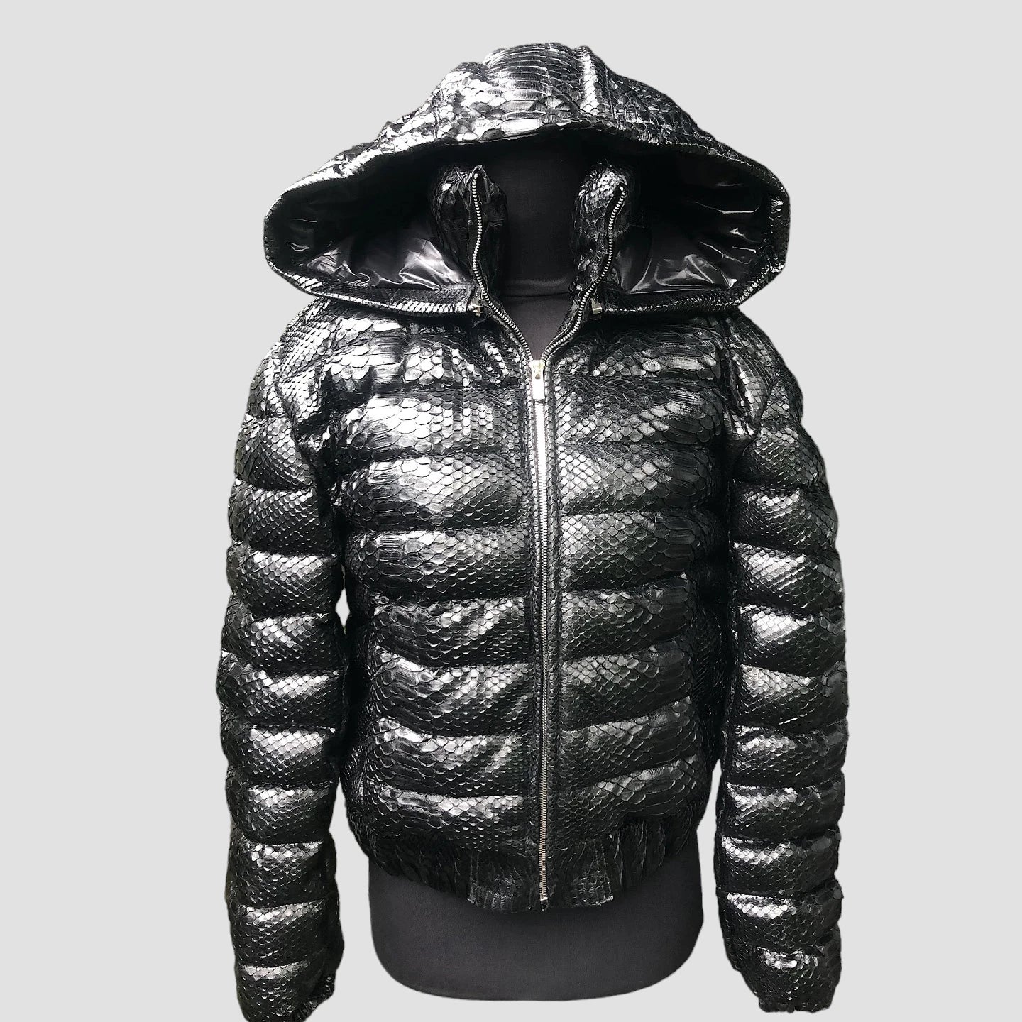 Duck down python leather jacket