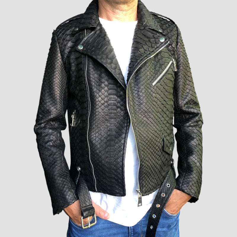 Dragon python leather biker jacket