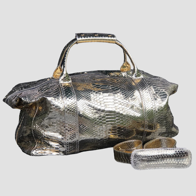 Python leather duffel bag