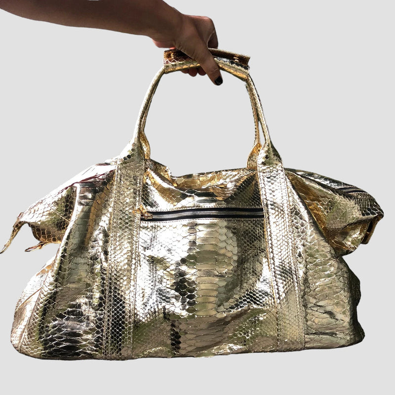 Python leather duffel bag