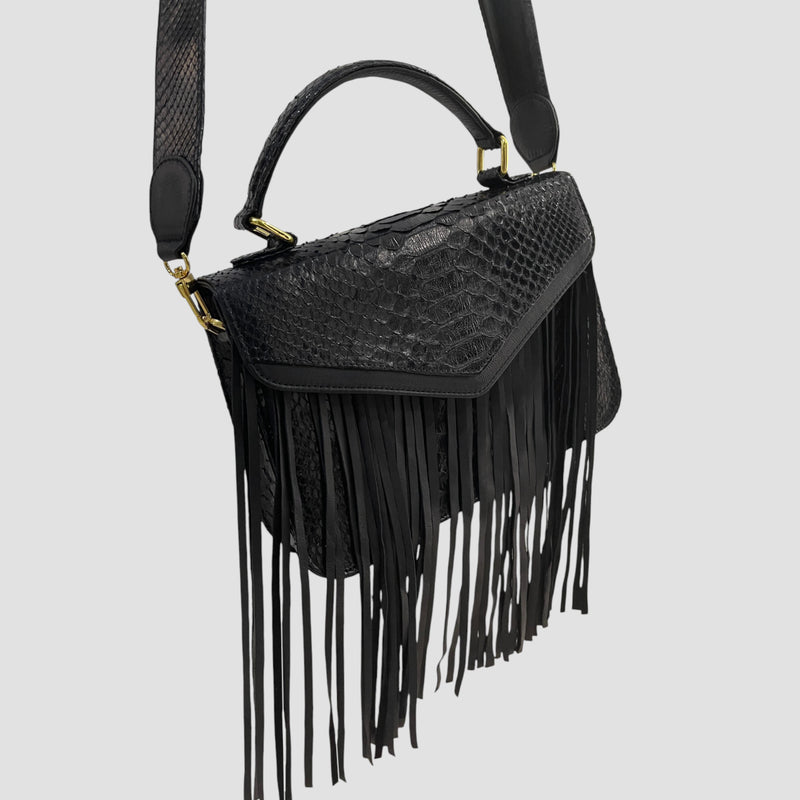Python leather fringe bag
