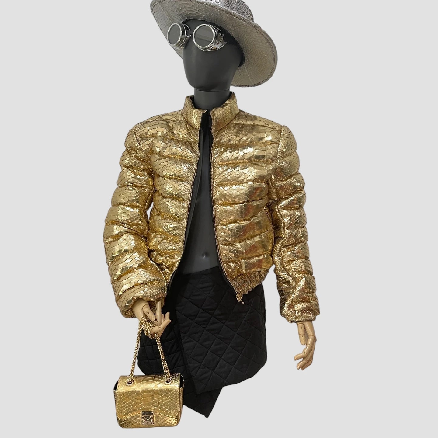 Duck down python leather jacket