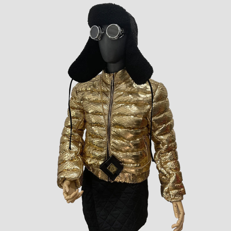 Duck down python leather jacket