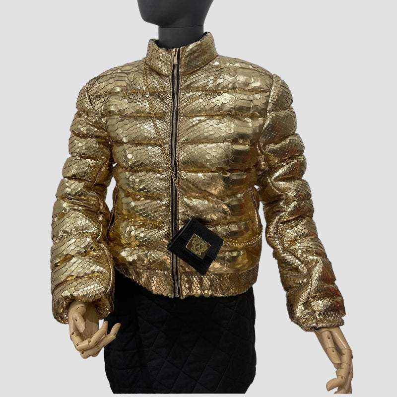 Duck down python leather jacket