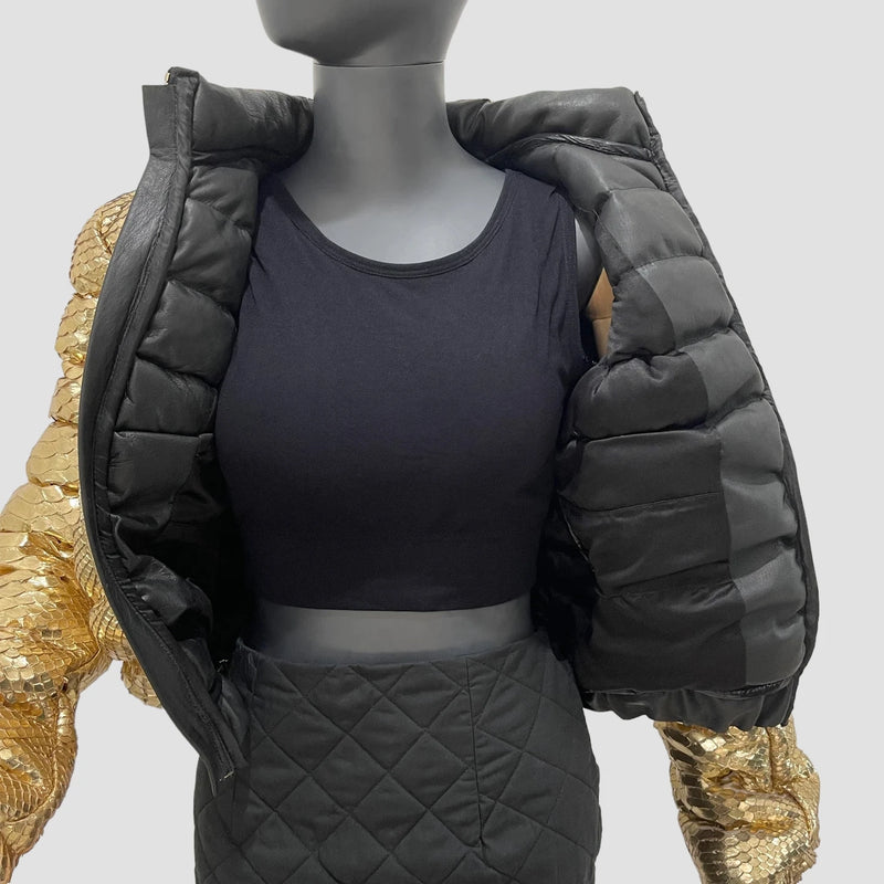 Duck down python leather jacket