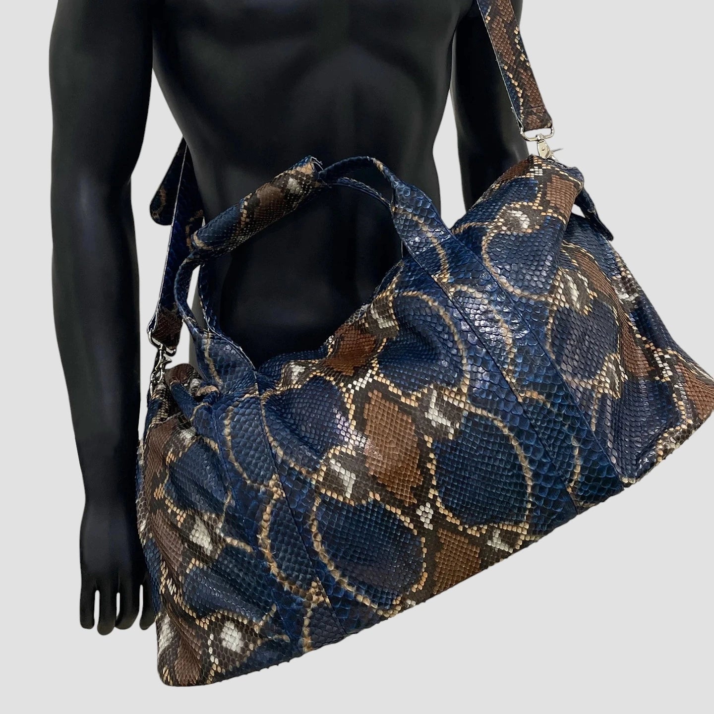 Python leather duffel bag