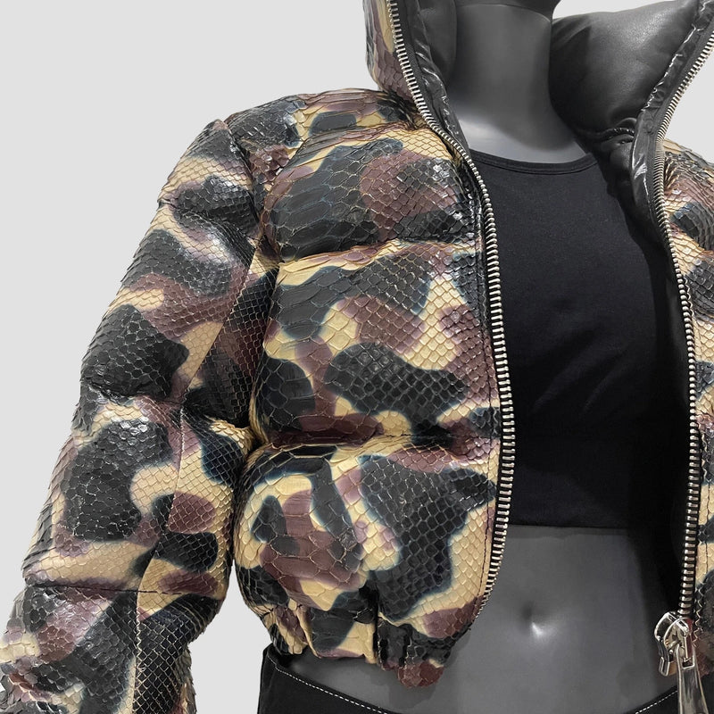 Duck down python leather jacket