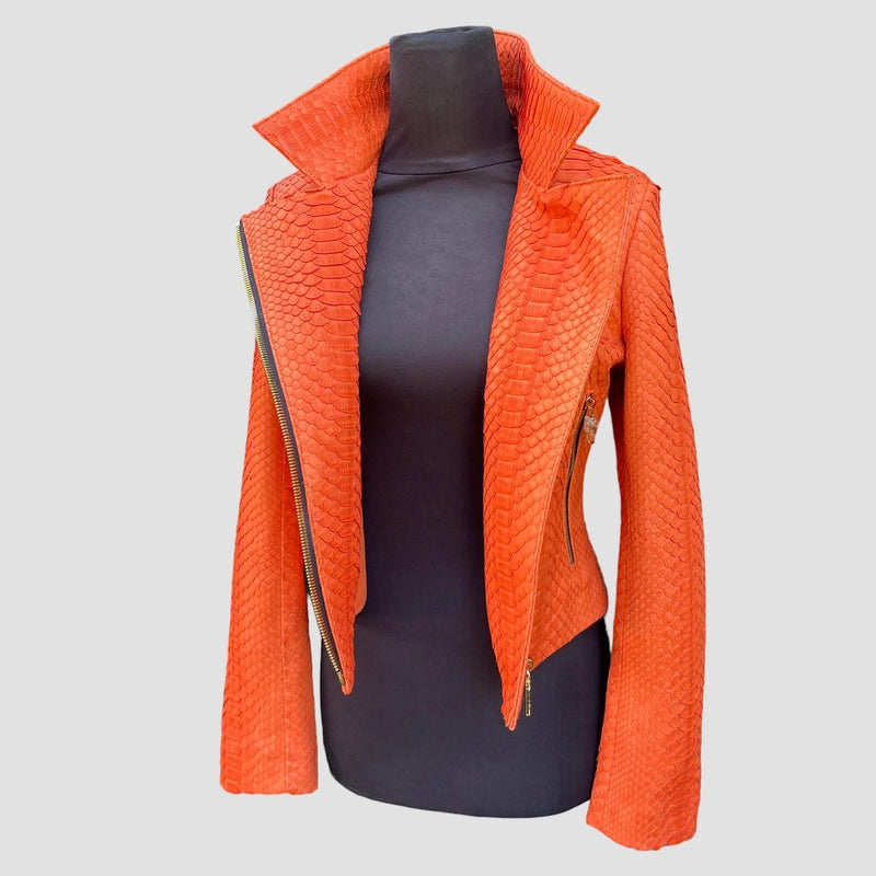 Python leather biker jacket