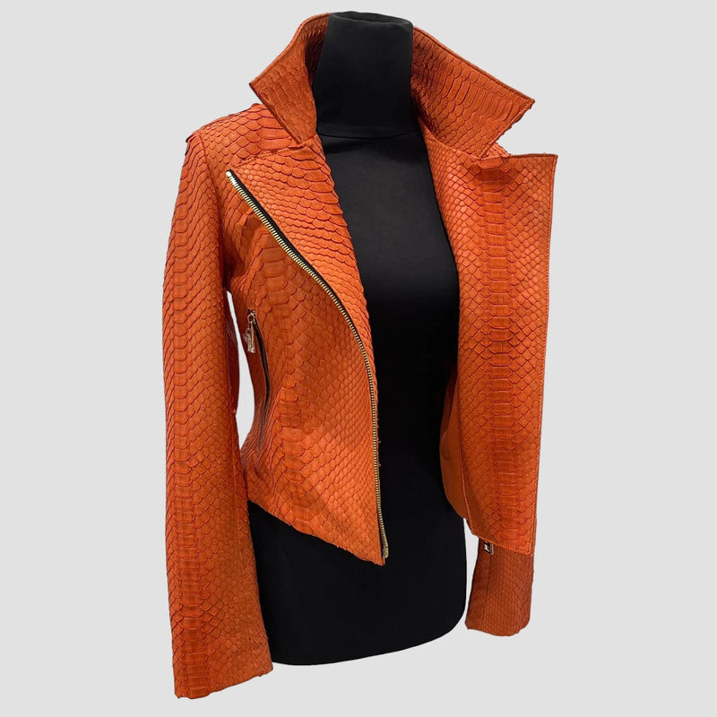Python leather biker jacket
