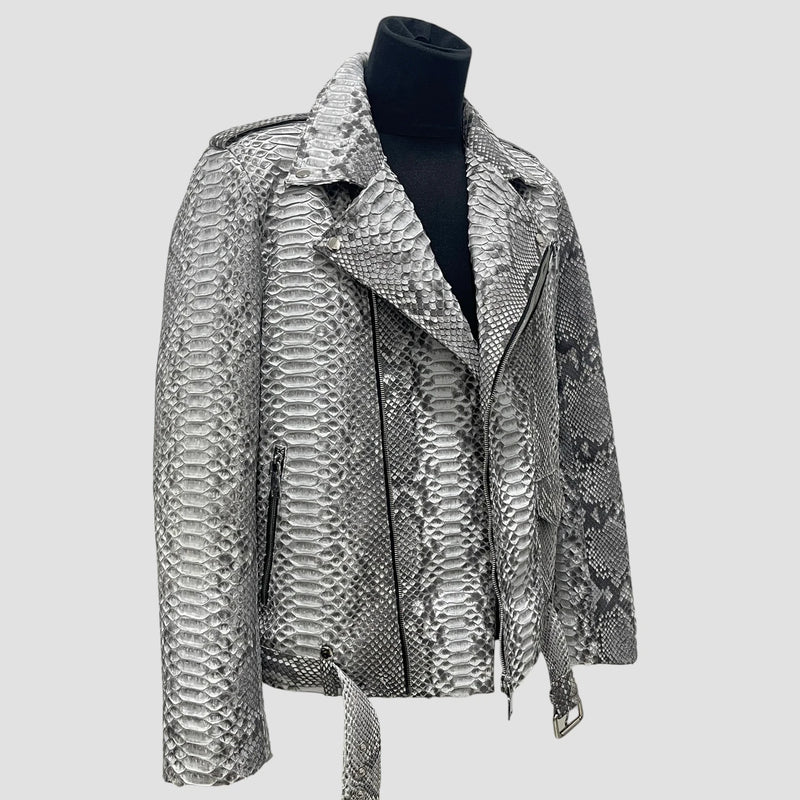 Python leather biker jacket