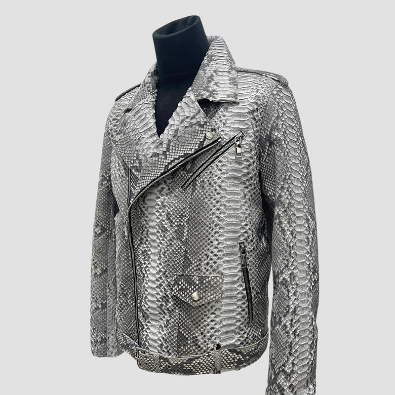 Python leather biker jacket