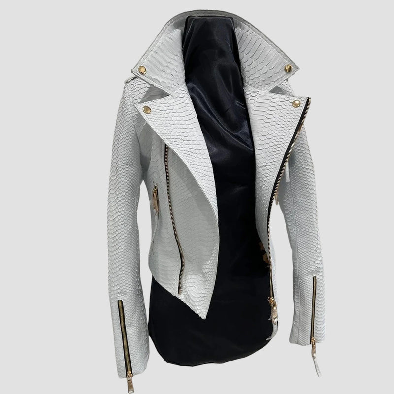 Python leather biker jacket