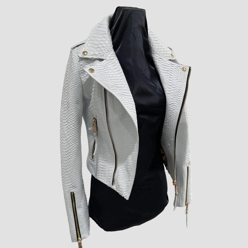 Python leather biker jacket