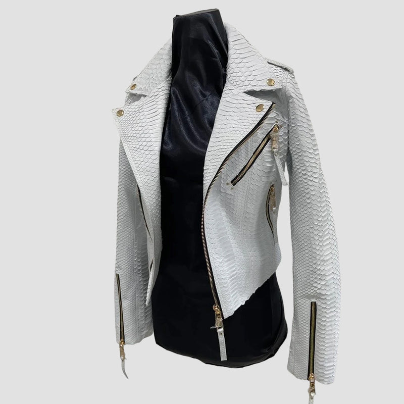 Python leather biker jacket