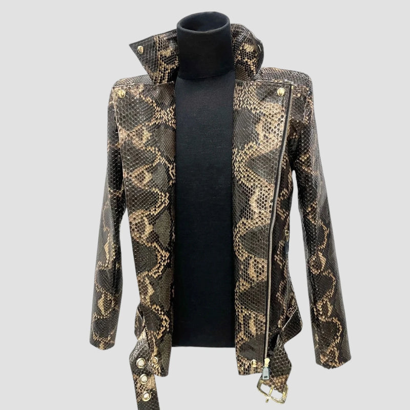 Python leather biker jacket