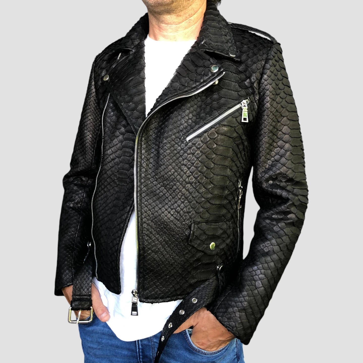 Dragon python leather biker jacket