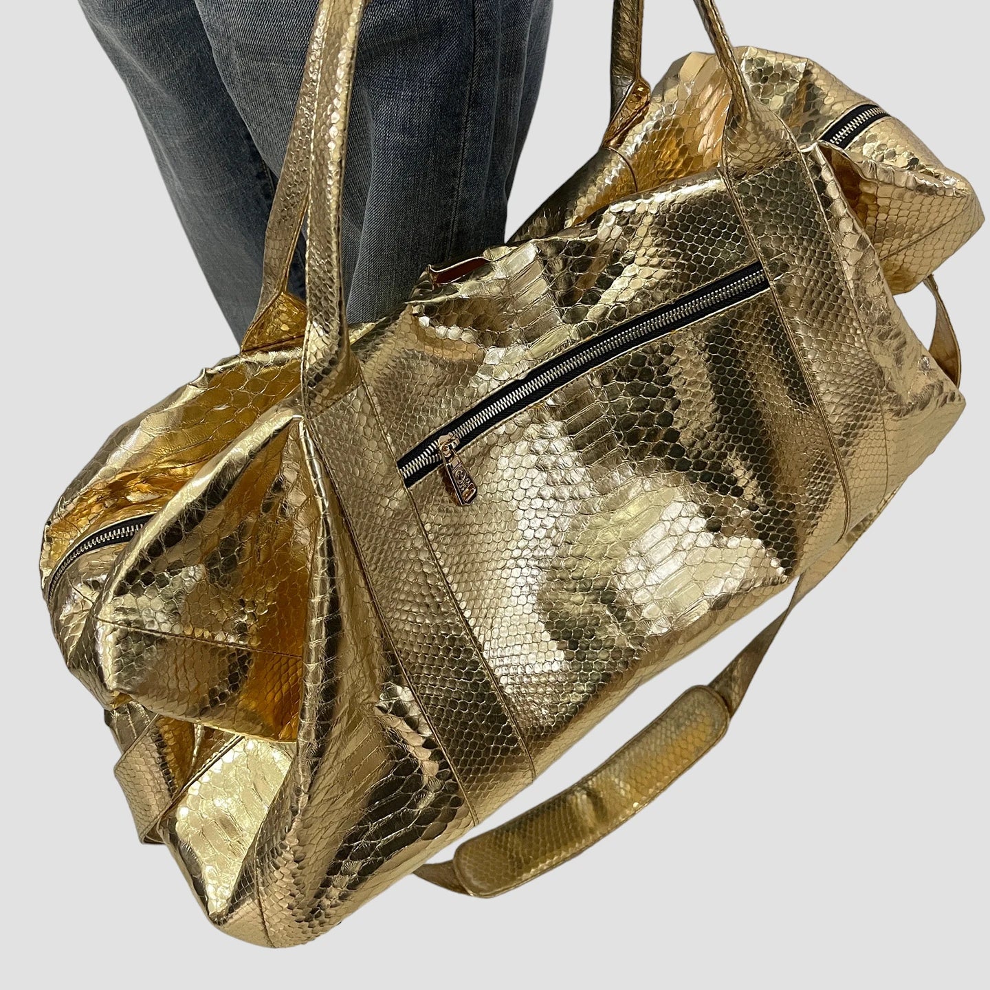 Python leather duffel bag