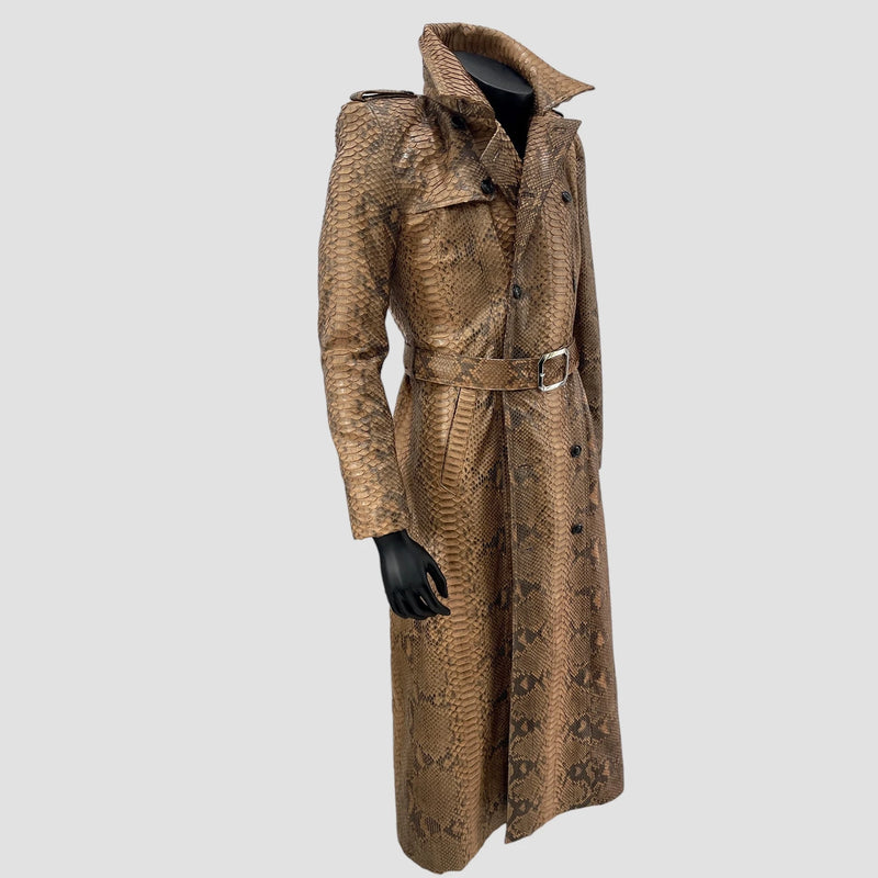 Dragon python leather trench coat