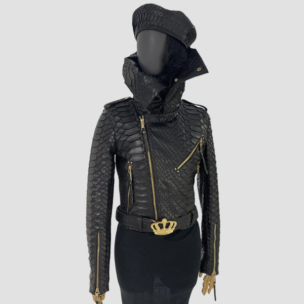 KING PYTHON LEATHER BIKER JACKET