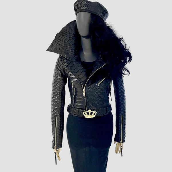 KING PYTHON LEATHER BIKER JACKET