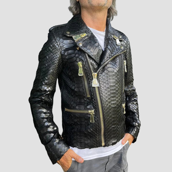 KING PYTHON LEATHER JACKET BACK ZIPPERS