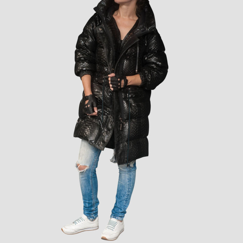Duck down python leather jacket