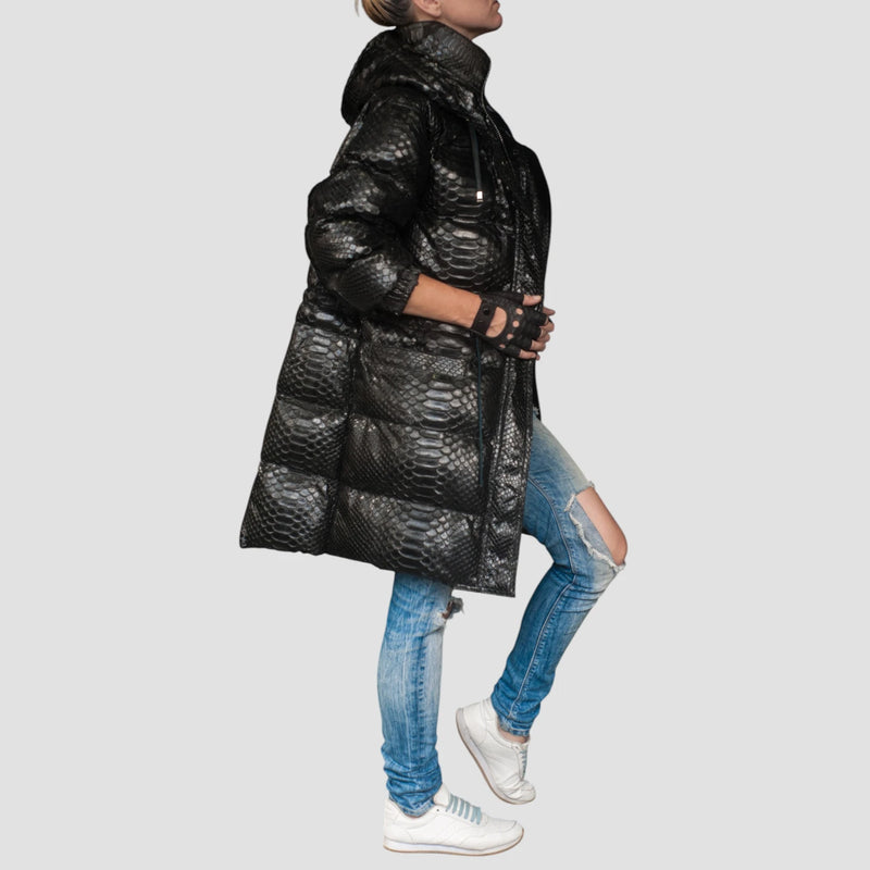 Duck down python leather jacket