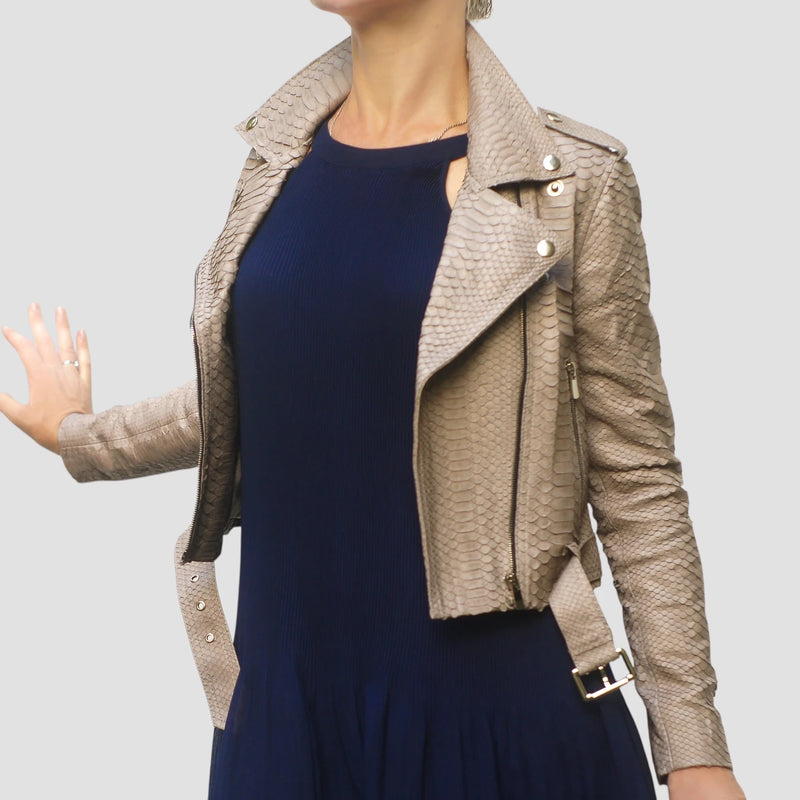 Python leather biker jacket