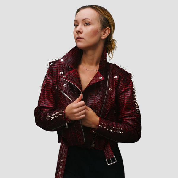 PYTHON LEATHER STUDDED BIKER JACKET